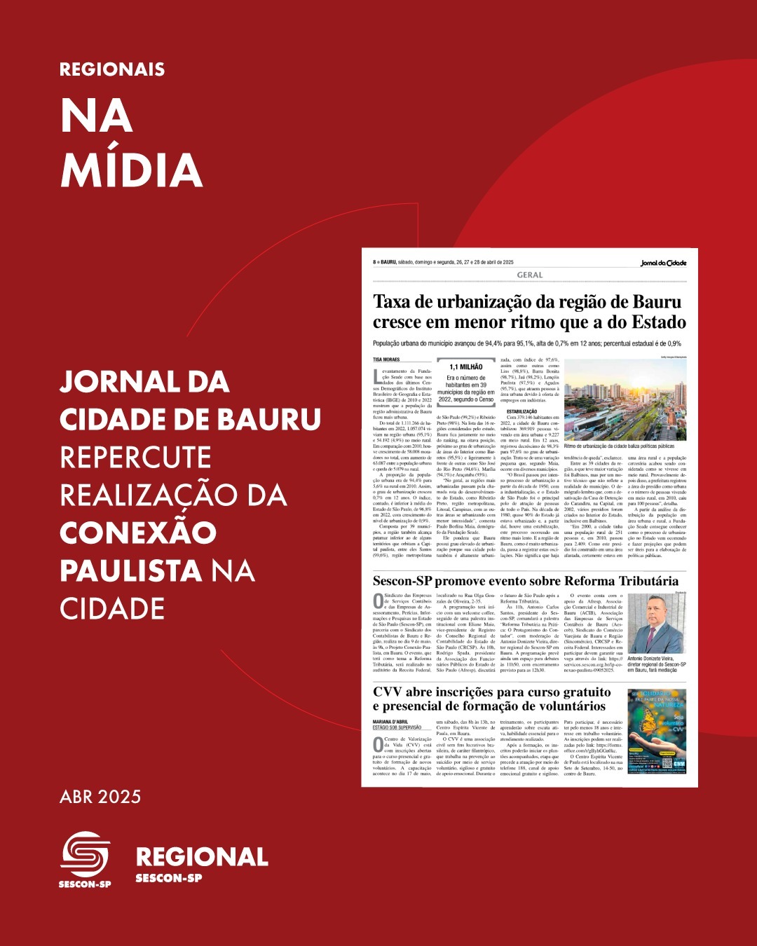 <b>Jornal da Cidade</b> de Bauru repercute realização da Conexão Paulista na cidade